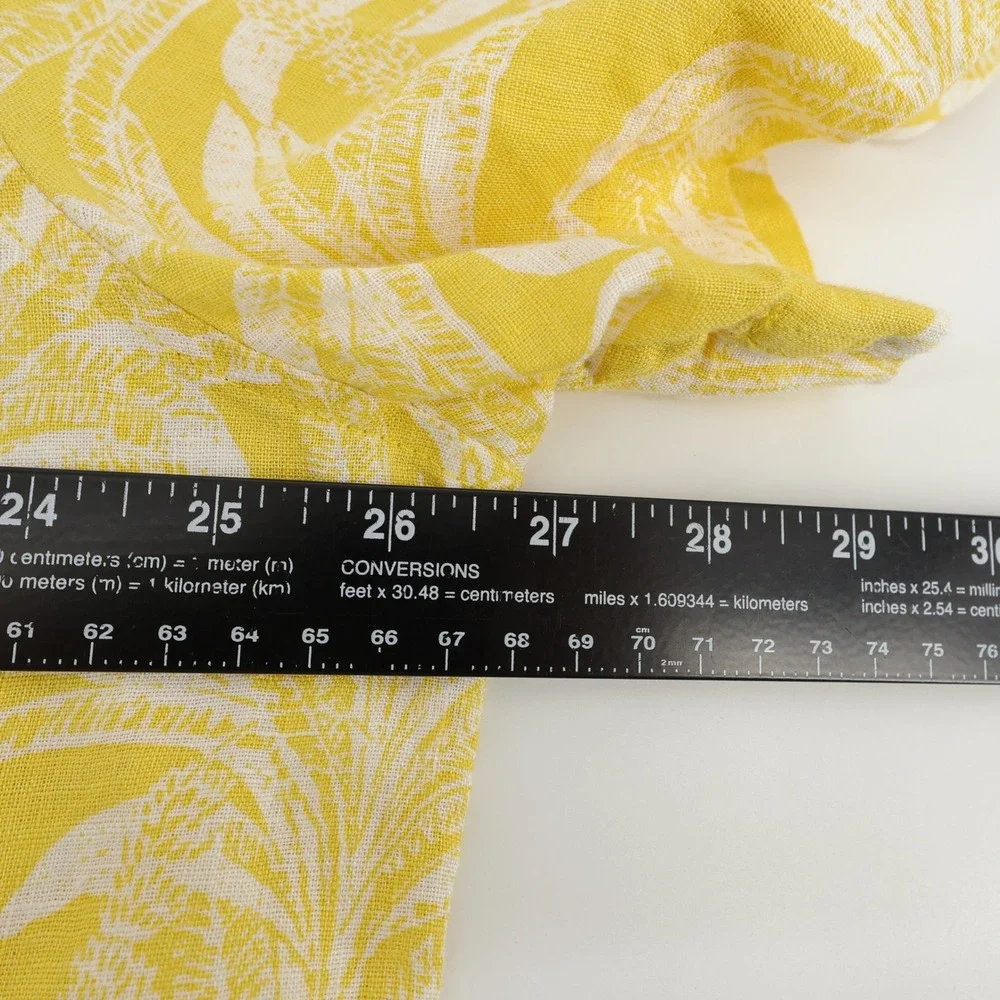 Banana Republic 100% Linen Button Down Shirt Yellow Tropical Palm‎ Leaf Mens XL
